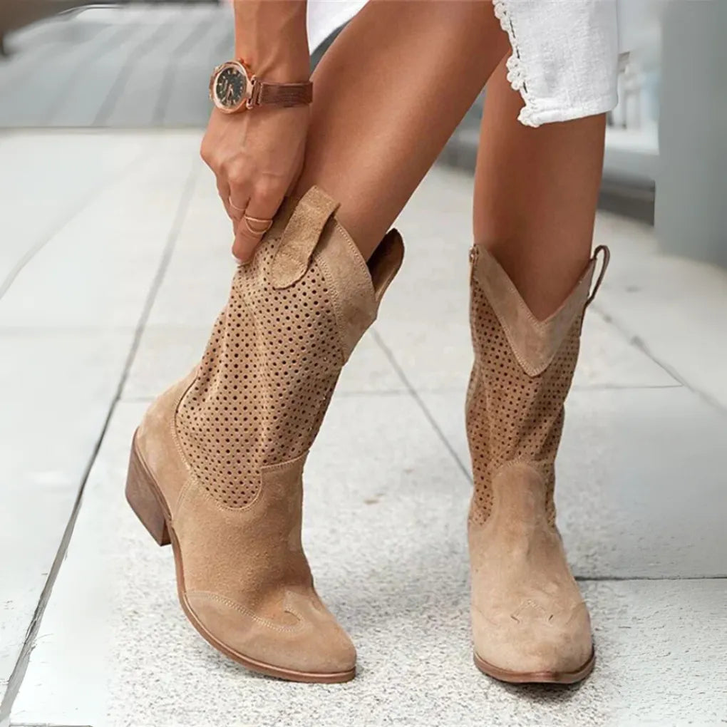 Women's Premium Leather Ankle Boots with Block Heel