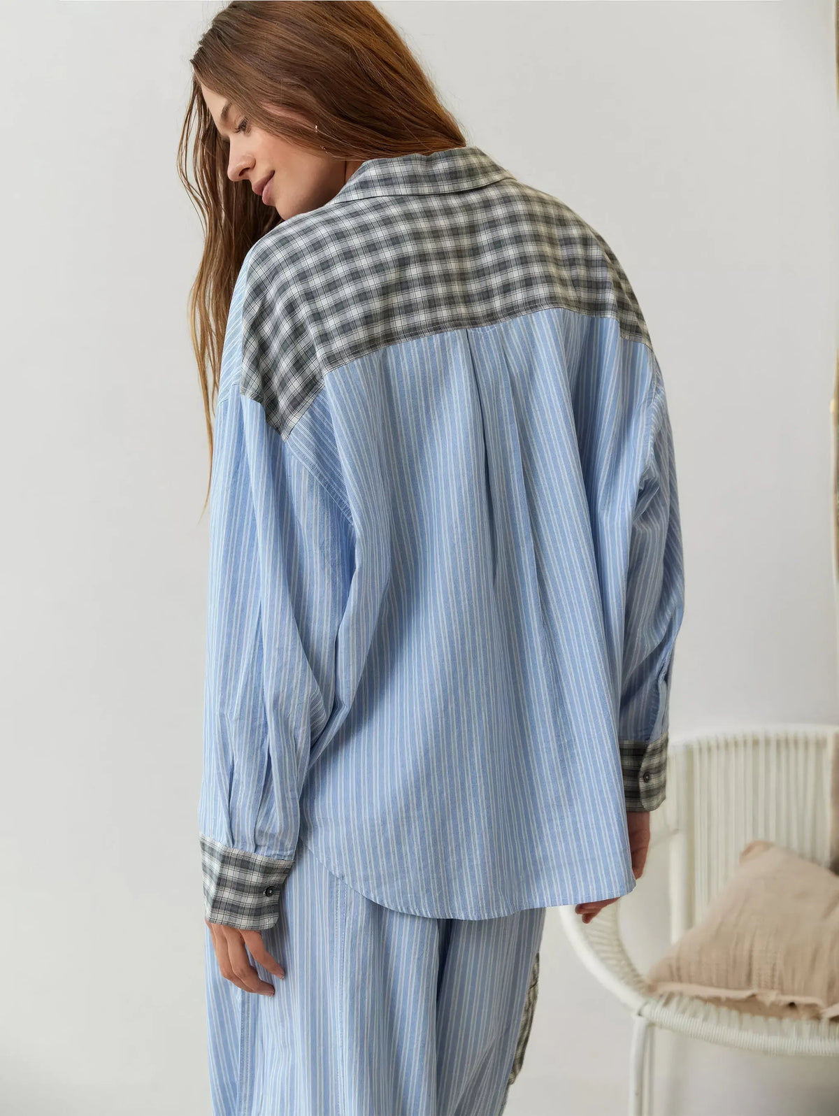 Women's Pyjama Set with Button-Down Shirt and Elastic Waist