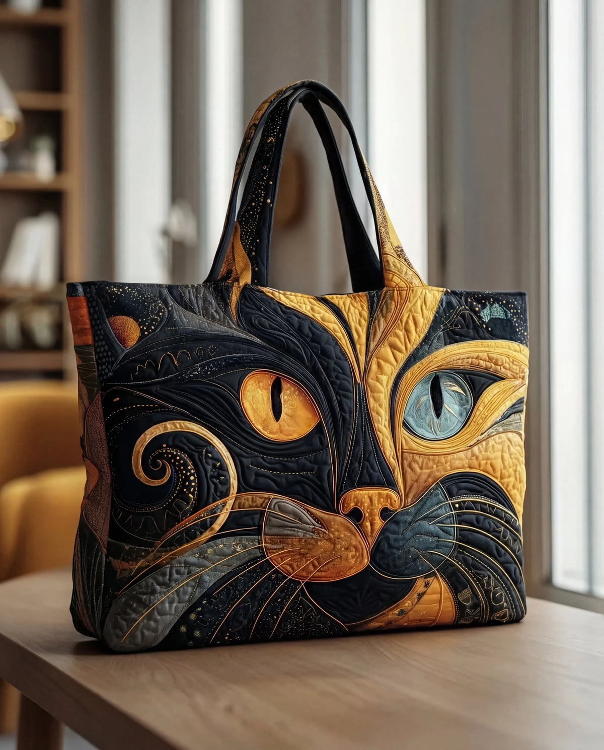 Women's Quilted Cat Tote Bag with Zipper