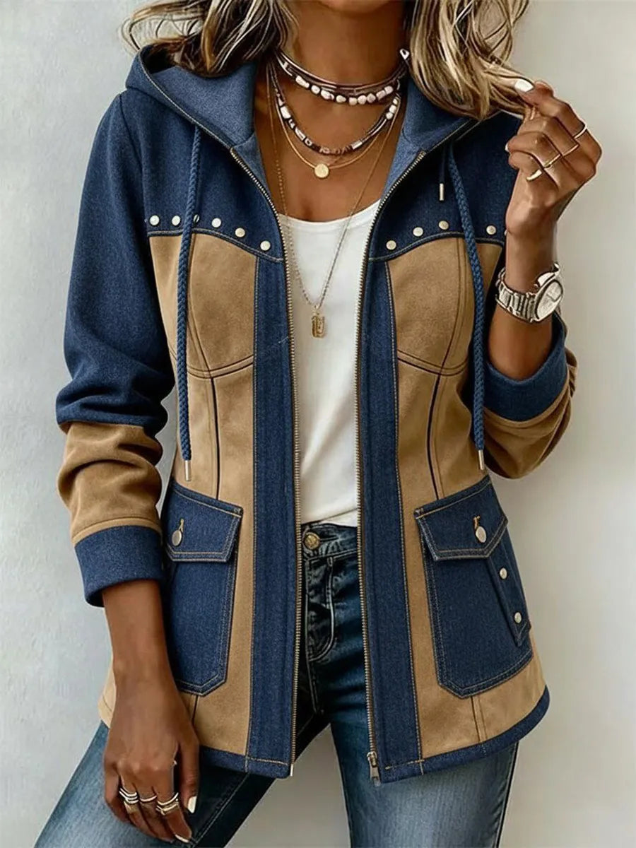 Women's Quilted Patchwork Hooded Jacket
