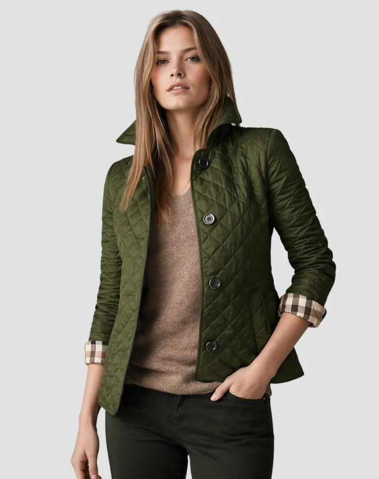 Women's Quilted Puffer Jacket with Button Front