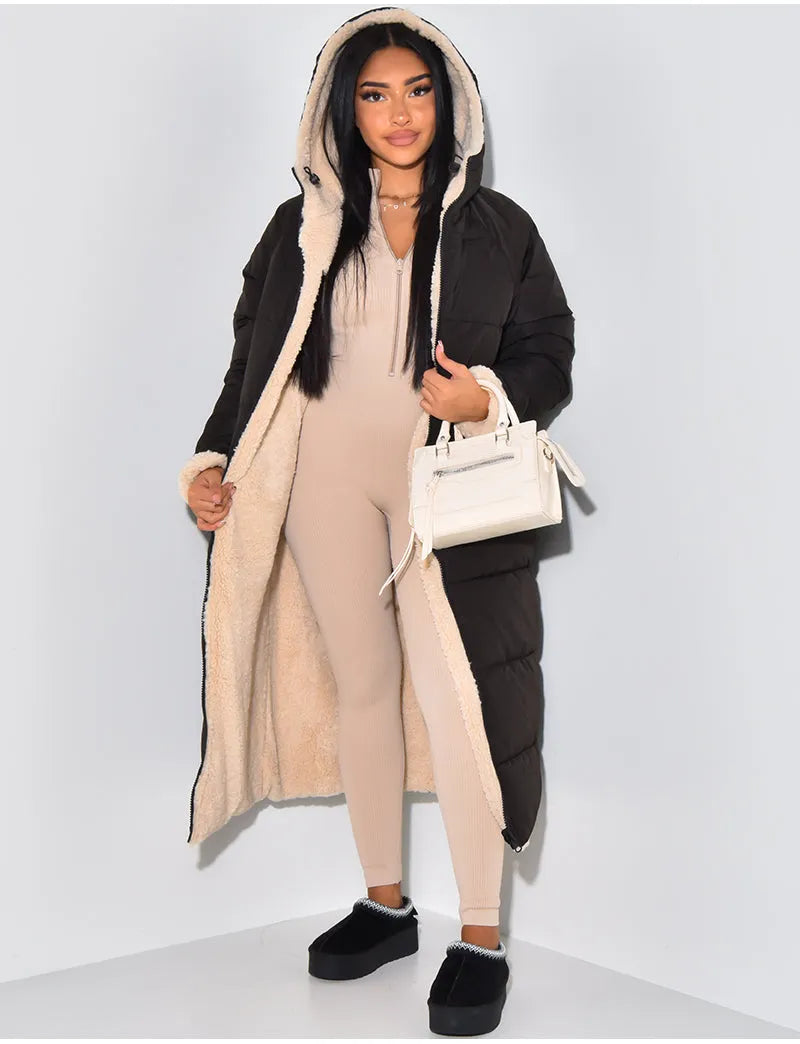 Women's Reversible Hooded Ankle-Length Puffer Coat