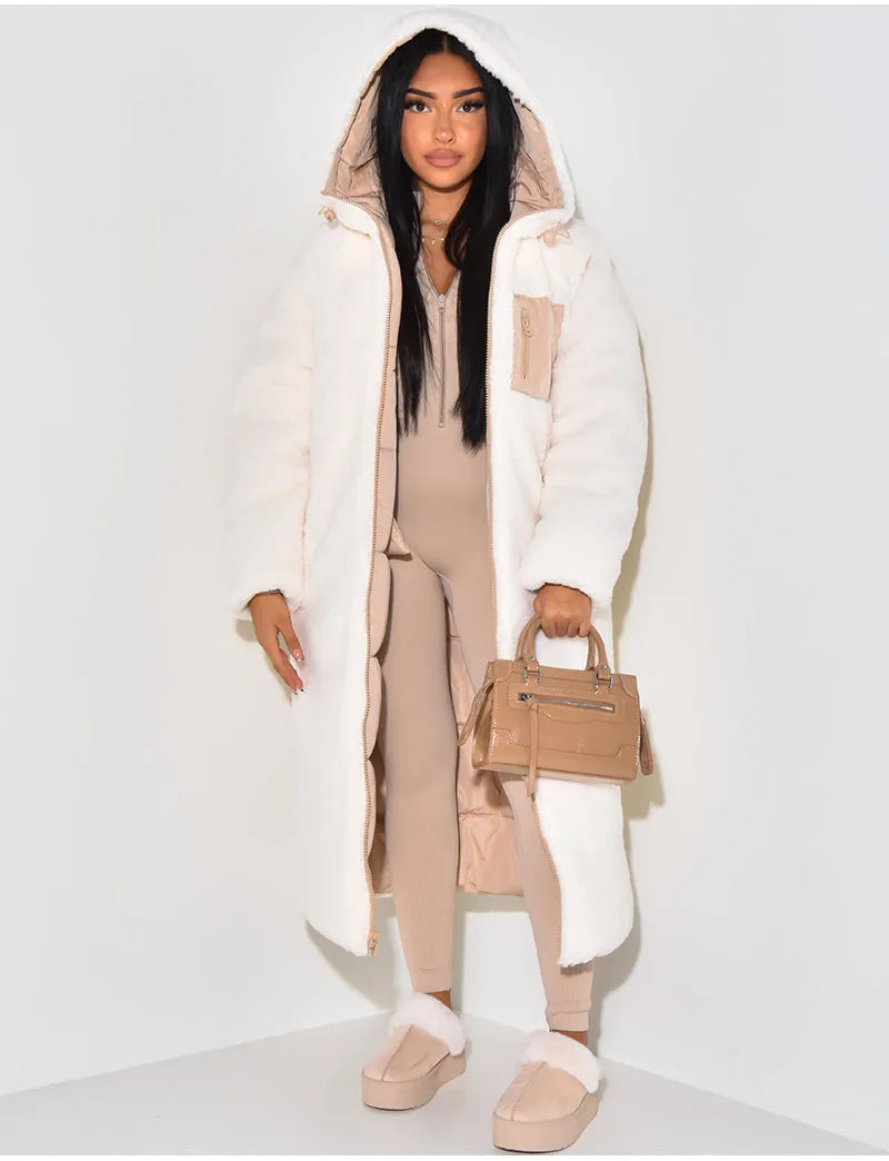 Women's Reversible Hooded Ankle-Length Puffer Coat