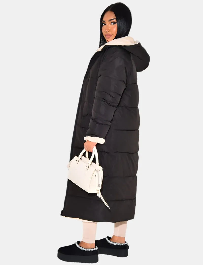 Women's Reversible Hooded Ankle-Length Puffer Coat