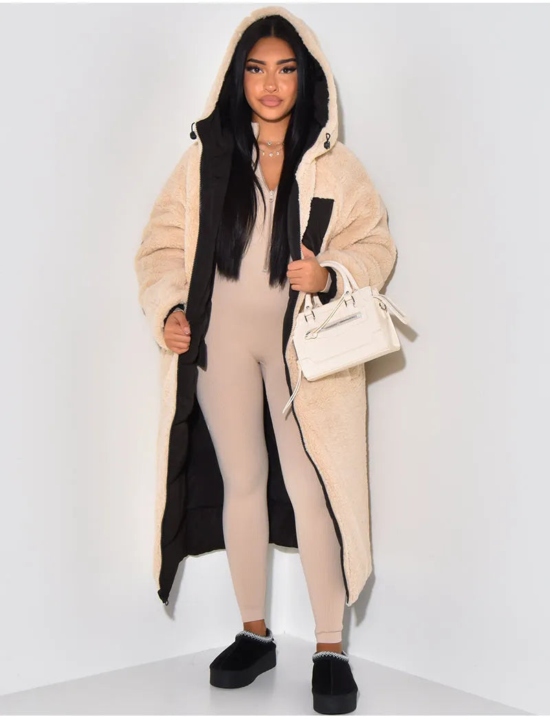 Women's Reversible Hooded Ankle-Length Puffer Coat