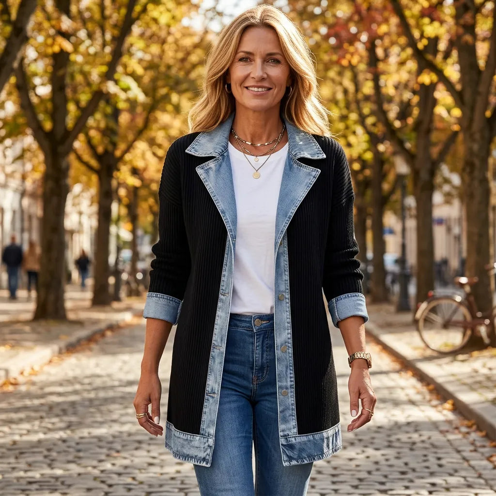 Women's Ribbed Knit Coat with Structured Lapels