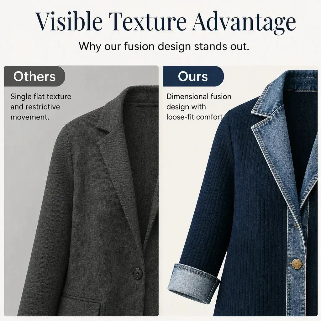 Women's Ribbed Knit Coat with Structured Lapels