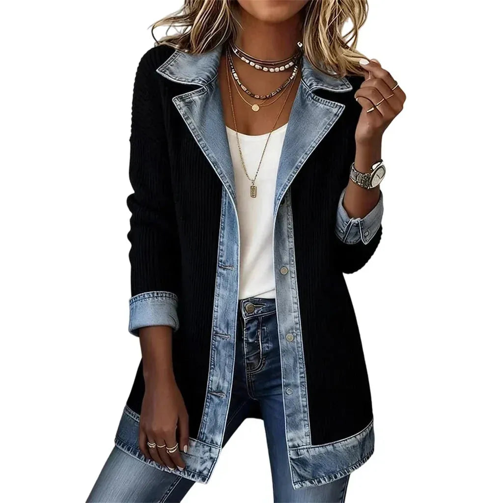 Women's Ribbed Knit Coat with Structured Lapels