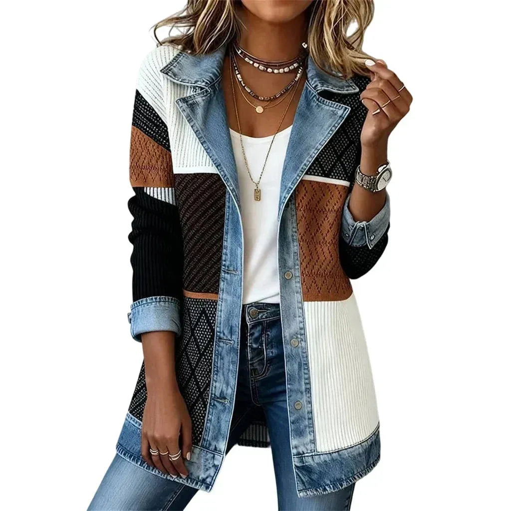 Women's Ribbed Knit Coat with Structured Lapels