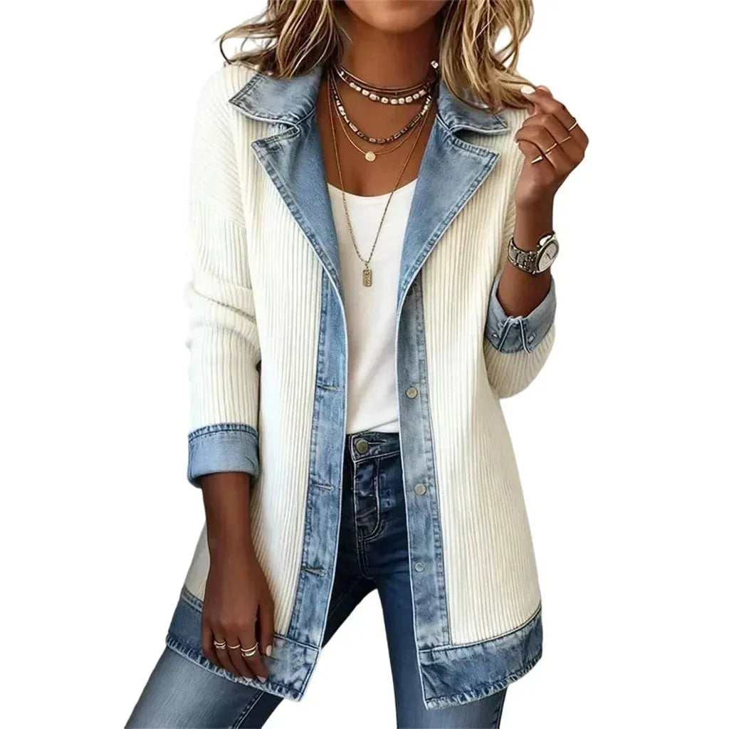 Women's Ribbed Knit Coat with Structured Lapels
