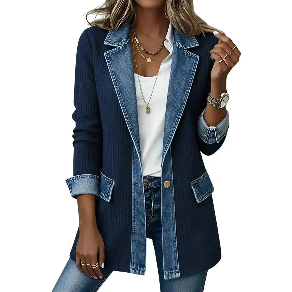 Women's Ribbed Knit Coat with Structured Lapels