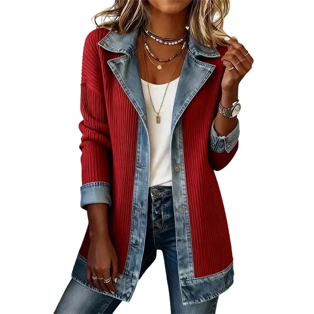 Women's Ribbed Knit Coat with Structured Lapels