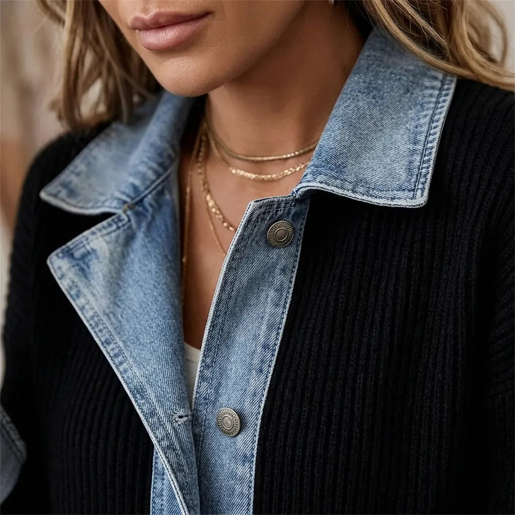 Women's Ribbed Knit Coat with Structured Lapels