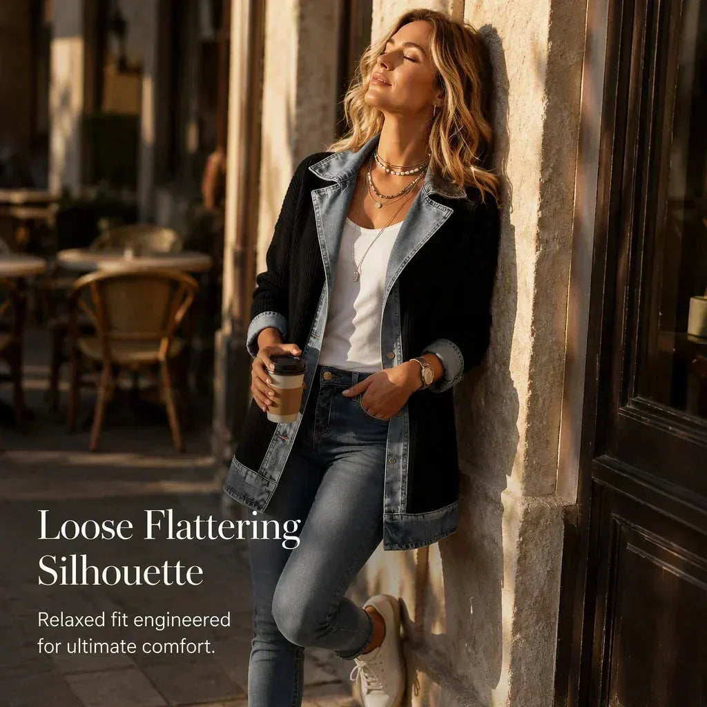 Women's Ribbed Knit Coat with Structured Lapels