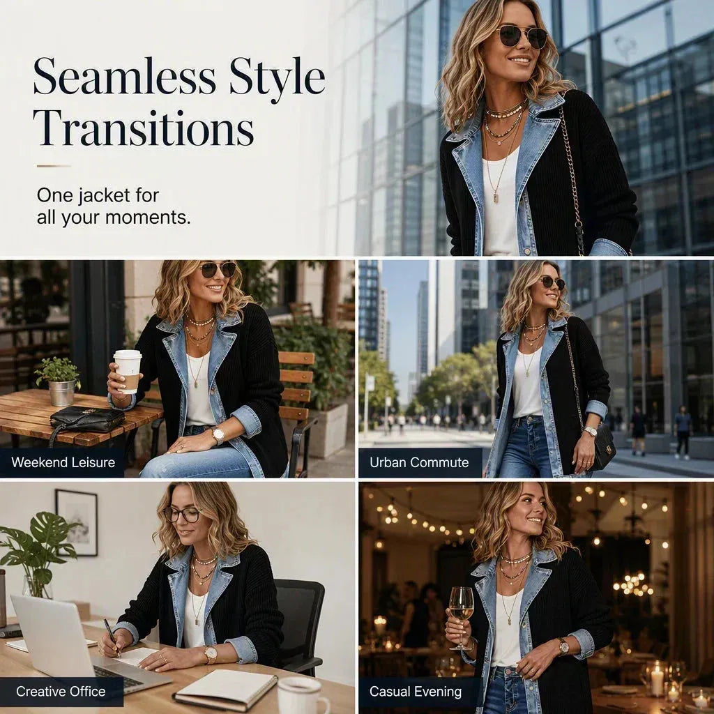 Women's Ribbed Knit Coat with Structured Lapels