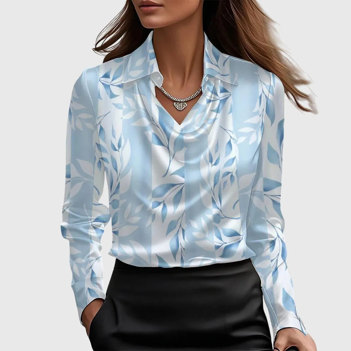 Women's Satin Cowl Neck Long Sleeve Blouse
