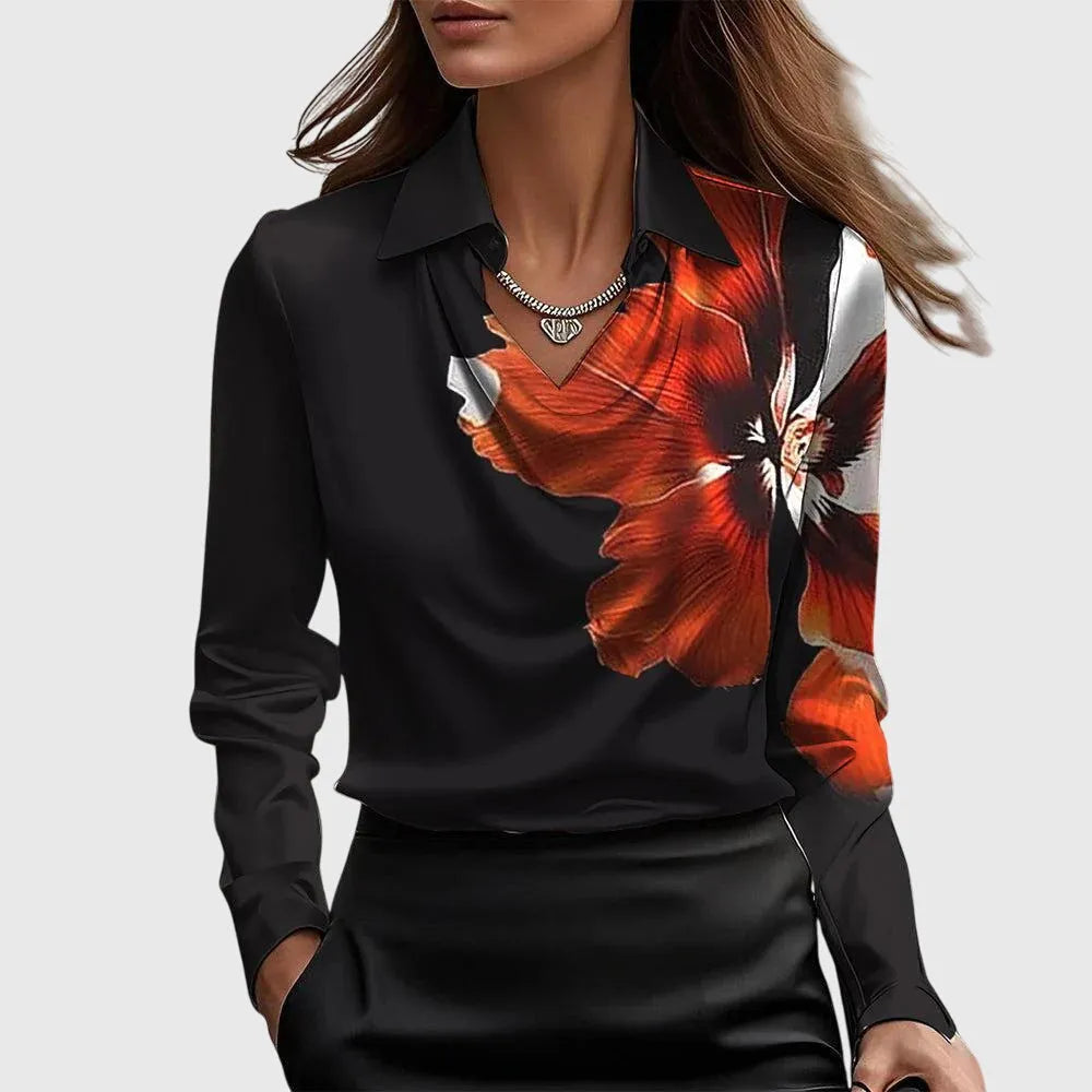 Women's Satin Cowl Neck Long Sleeve Blouse