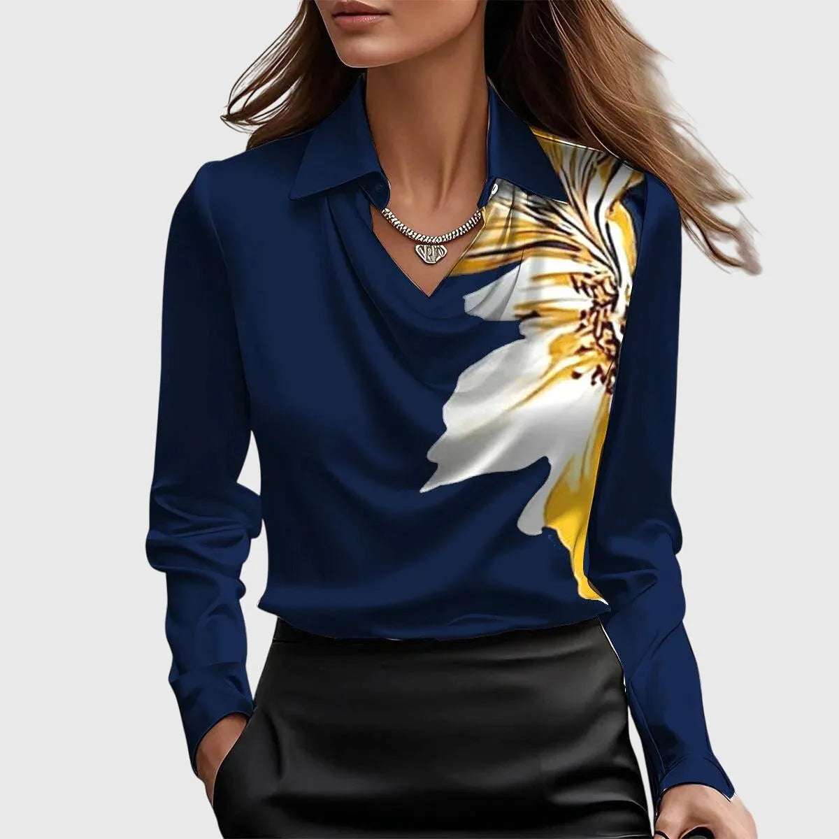 Women's Satin Cowl Neck Long Sleeve Blouse