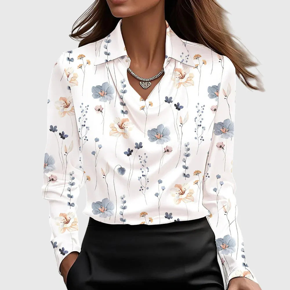 Women's Satin Cowl Neck Long Sleeve Blouse