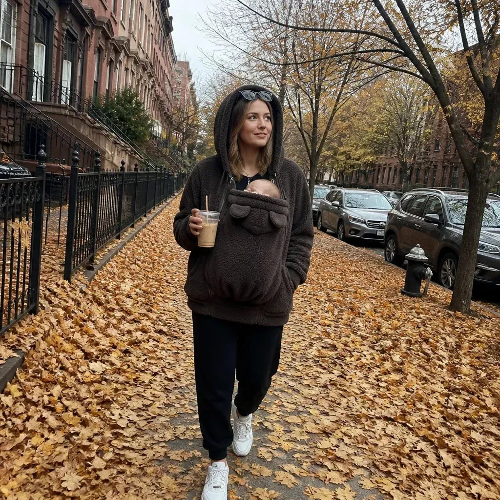 Women's Sherpa Fleece Hoodie with Removable Baby Carrier Panel