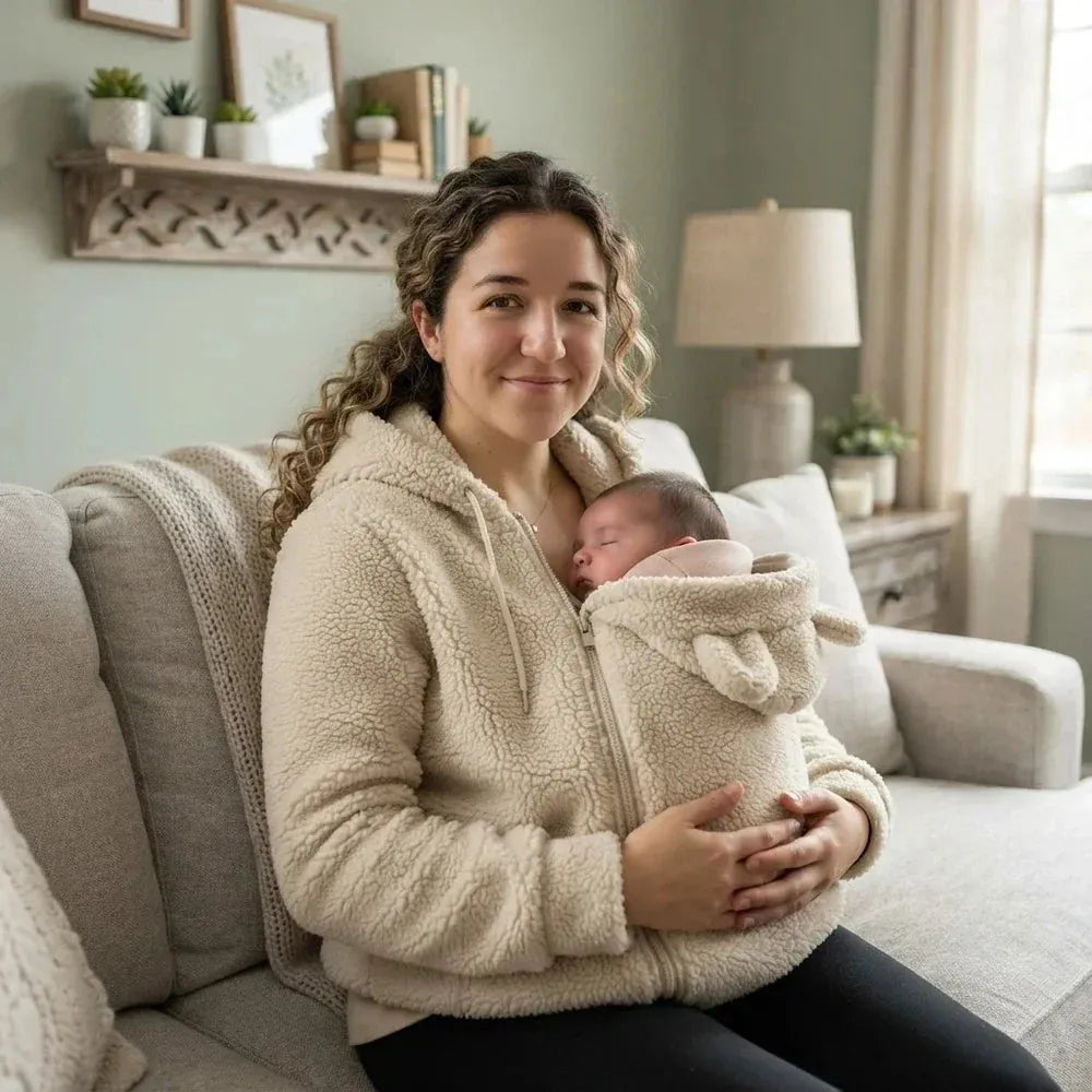 Women's Sherpa Fleece Hoodie with Removable Baby Carrier Panel