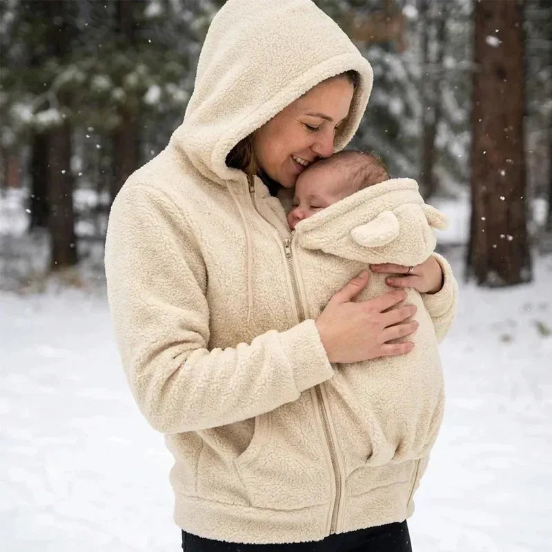 Women's Sherpa Fleece Hoodie with Removable Baby Carrier Panel