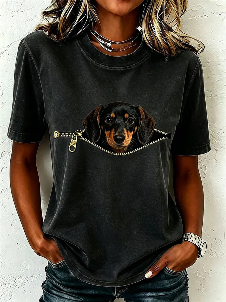 Women's Short-Sleeve Dachshund Print T-Shirt