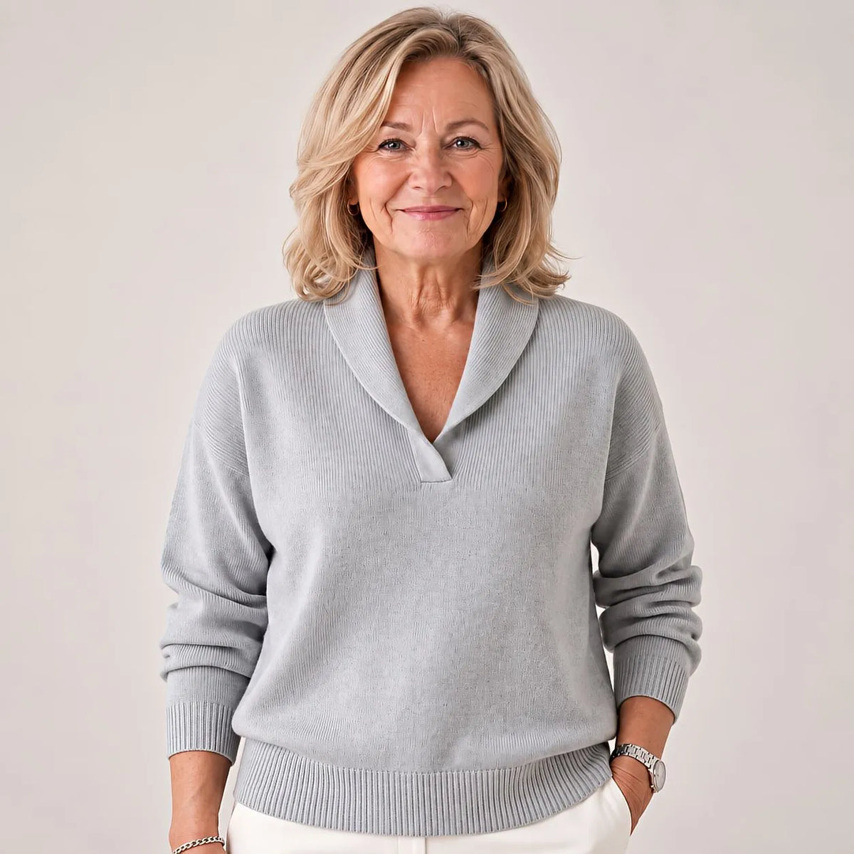 Women's Soft Knit Sweater with Shawl Collar