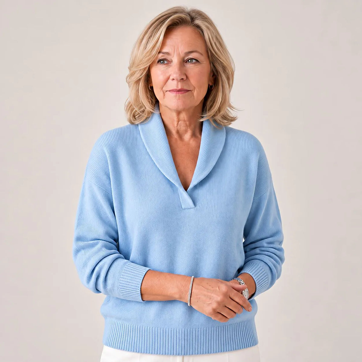 Women's Soft Knit Sweater with Shawl Collar