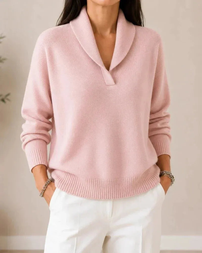 Women's Soft V-Neck Shawl Collar Knit Sweater
