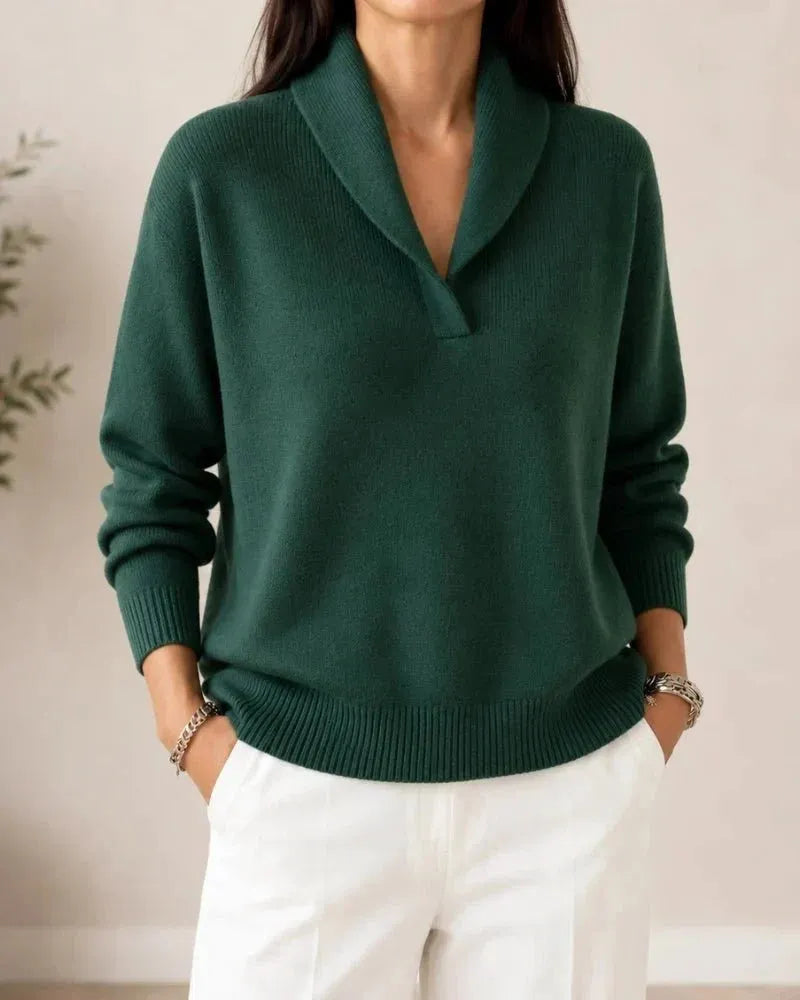 Women's Soft V-Neck Shawl Collar Knit Sweater