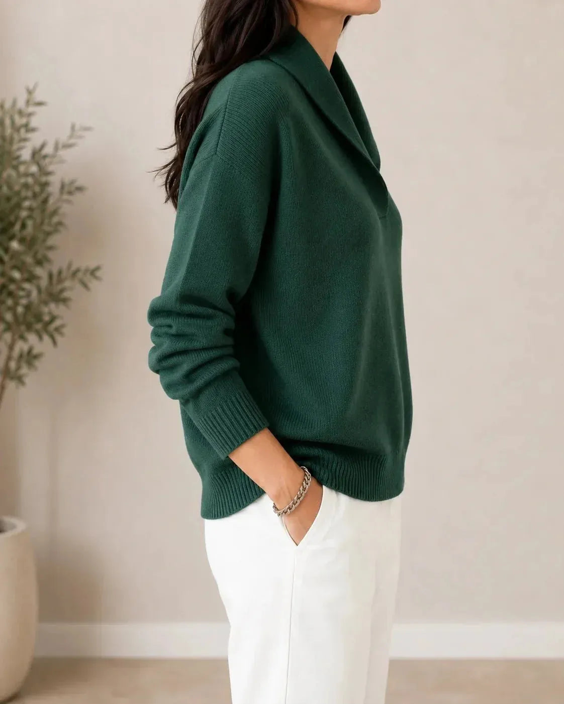 Women's Soft V-Neck Shawl Collar Knit Sweater