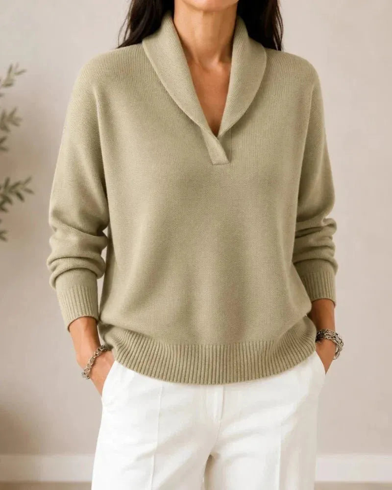 Women's Soft V-Neck Shawl Collar Knit Sweater