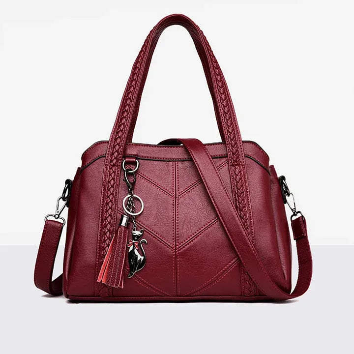 Women's Spacious Faux Leather Tote Bag with Tassel Keychain