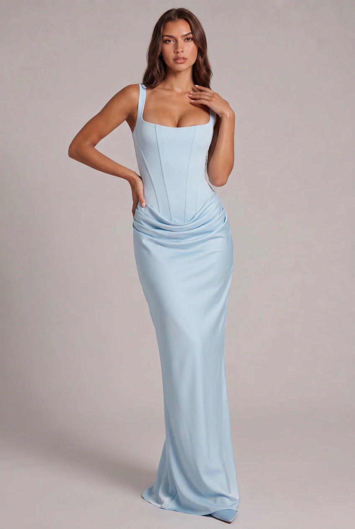 Women's Square Neck Corset Maxi Dress with Lace-Up Back