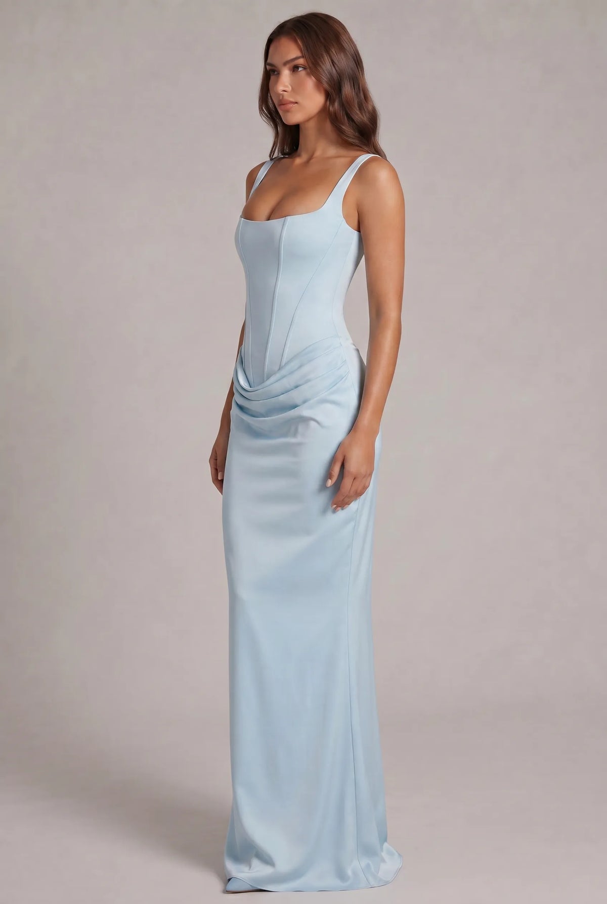 Women's Square Neck Corset Maxi Dress with Lace-Up Back