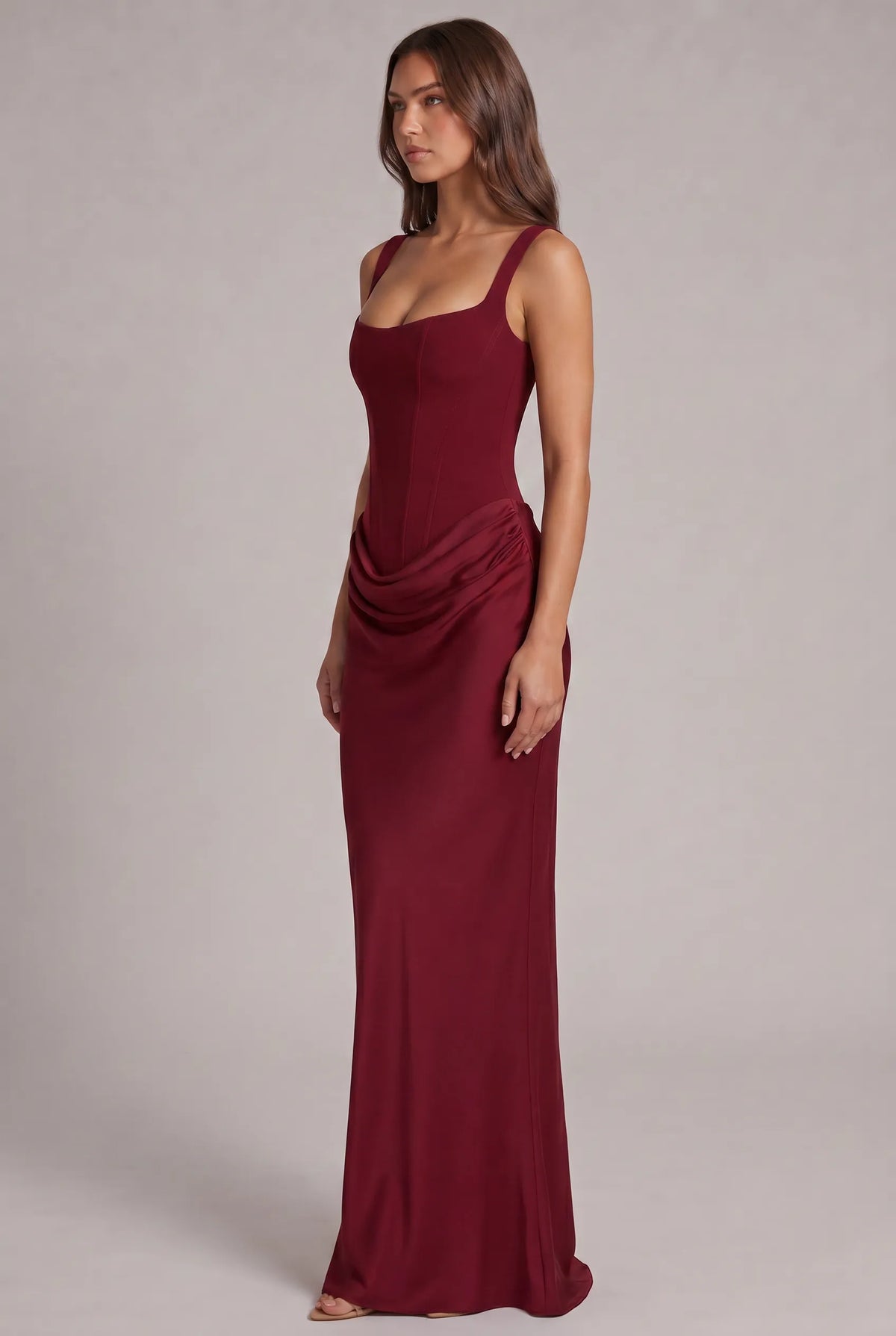 Women's Square Neck Corset Maxi Dress with Lace-Up Back