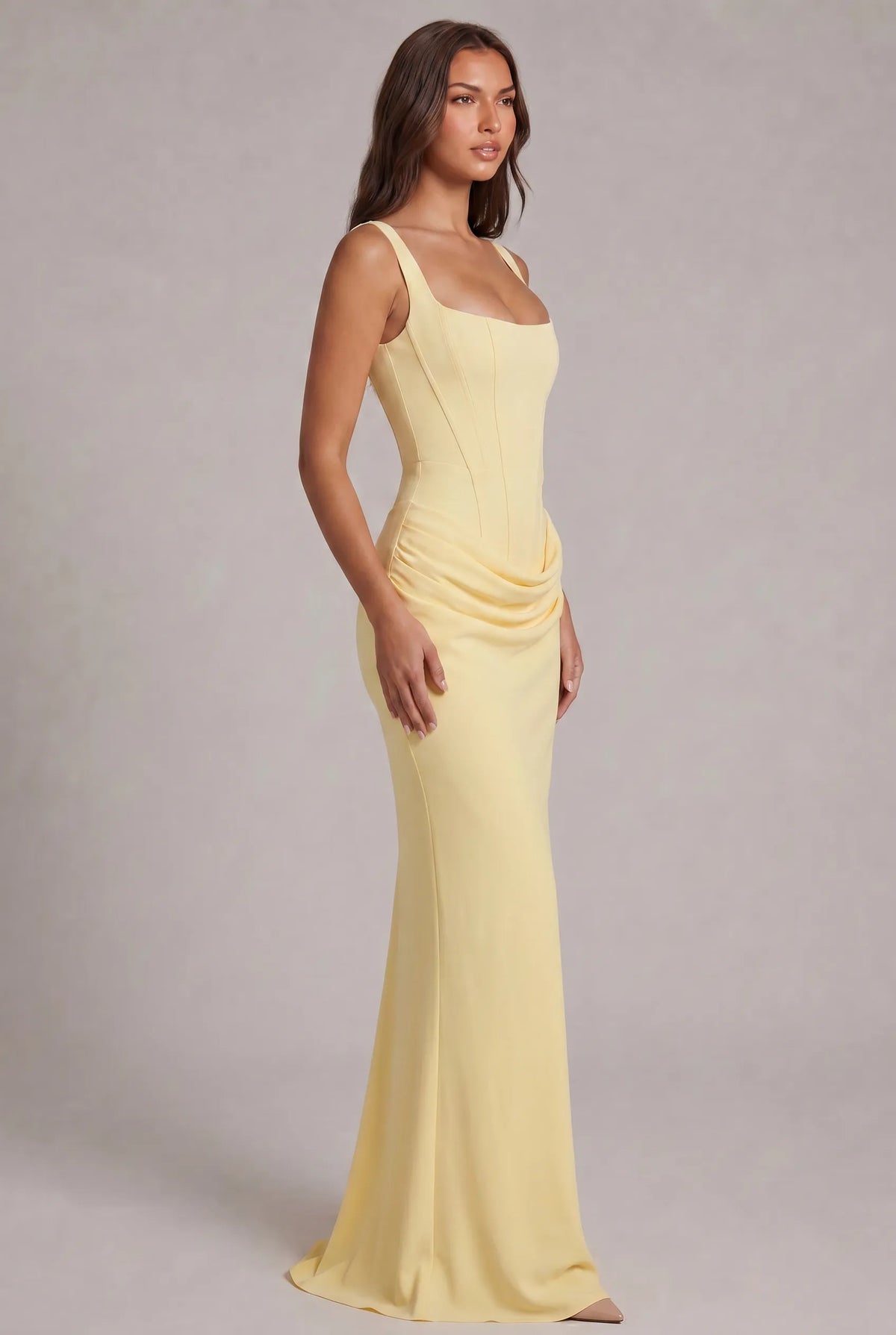 Women's Square Neck Corset Maxi Dress with Lace-Up Back