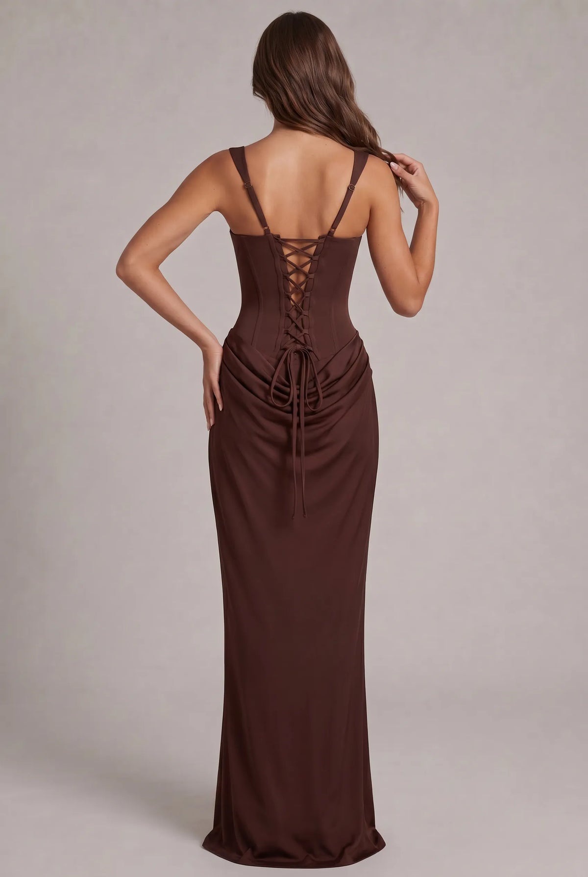 Women's Square Neck Corset Maxi Dress with Lace-Up Back