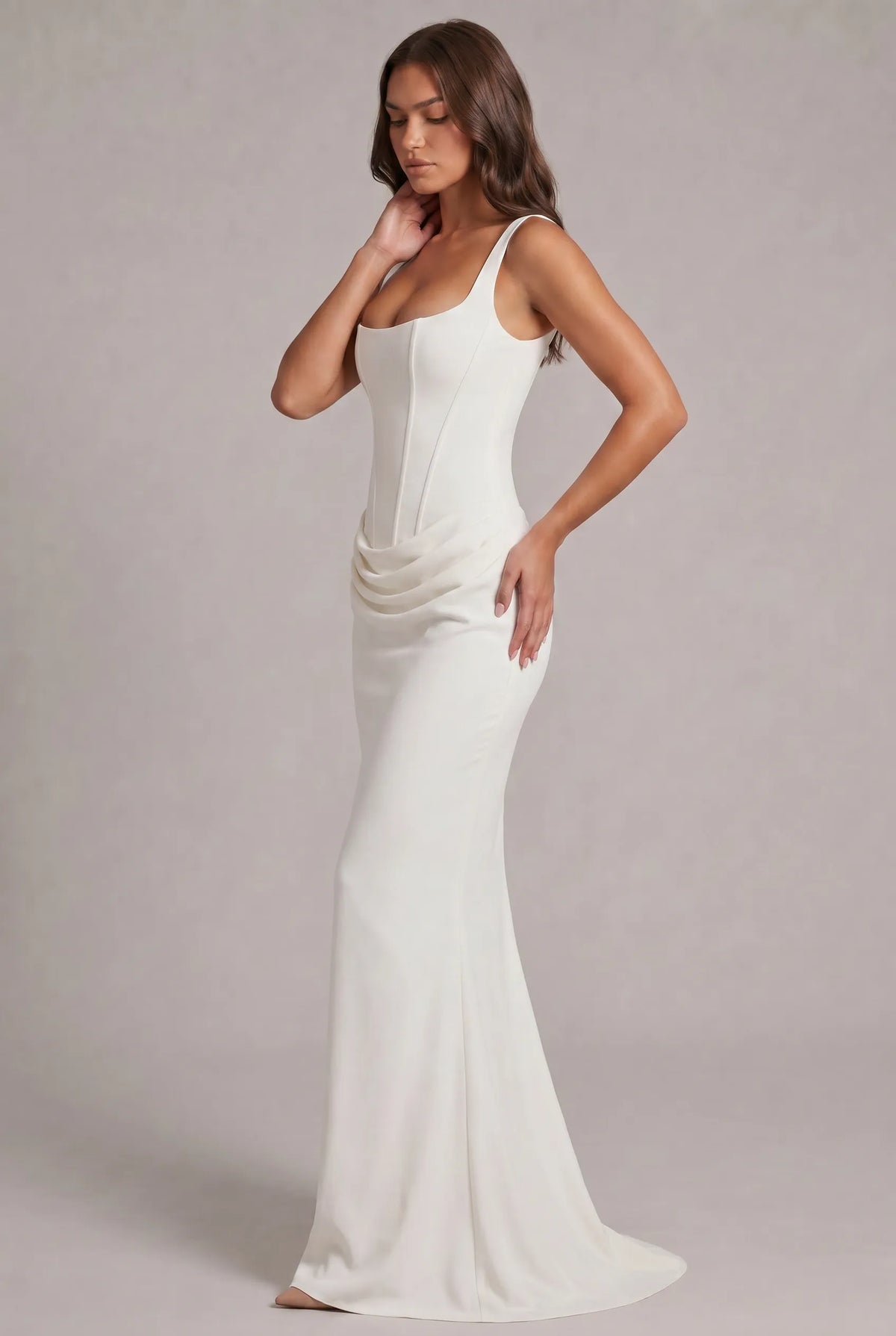 Women's Square Neck Corset Maxi Dress with Lace-Up Back