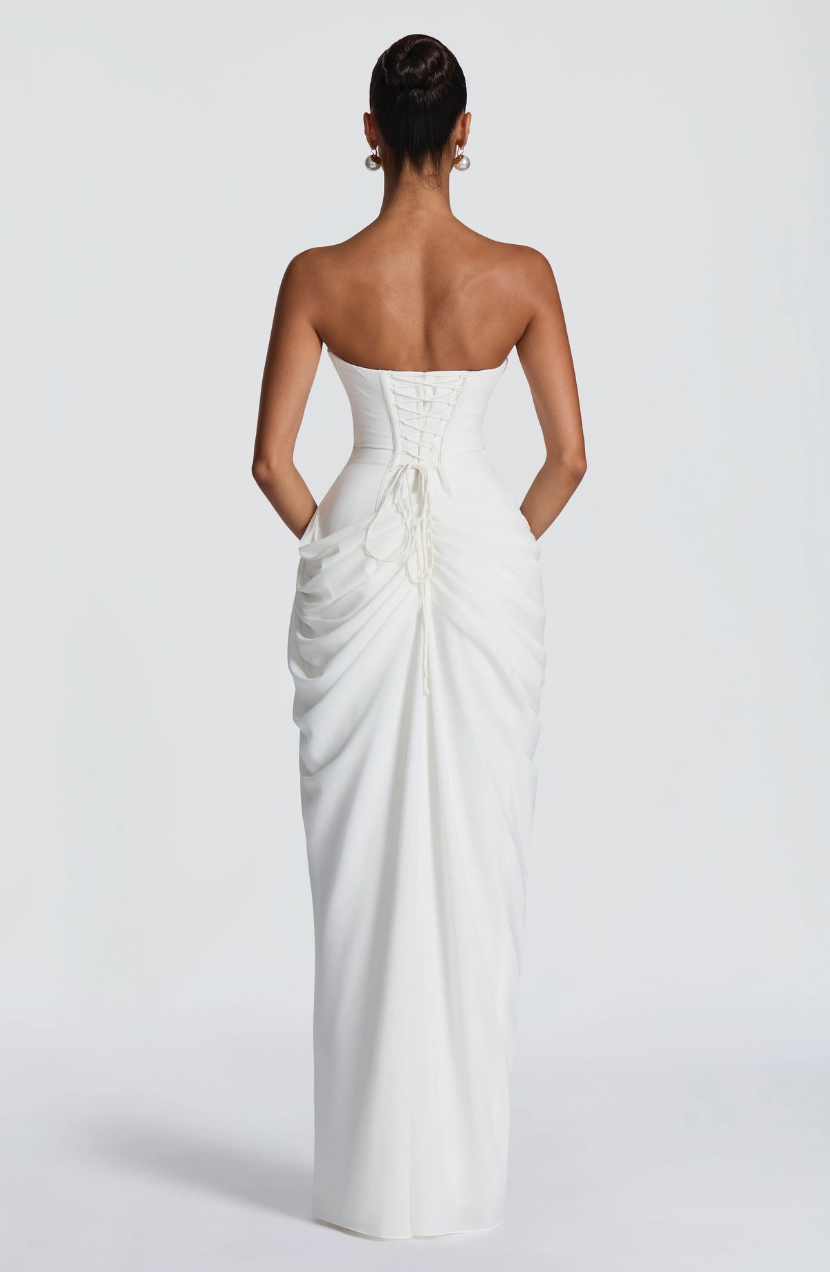 Women's Strapless Corset Maxi Dress with High Slit