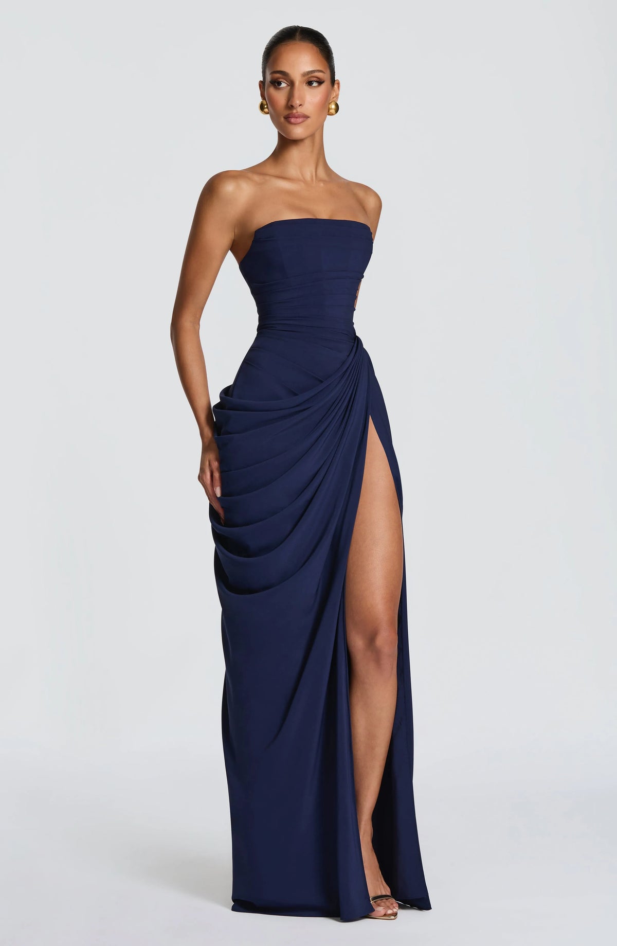 Women's Strapless Corset Maxi Dress with High Slit
