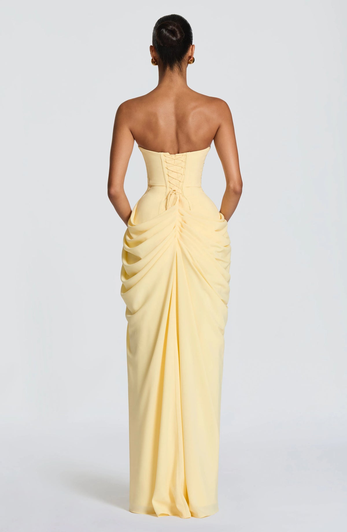 Women's Strapless Corset Maxi Dress with High Slit