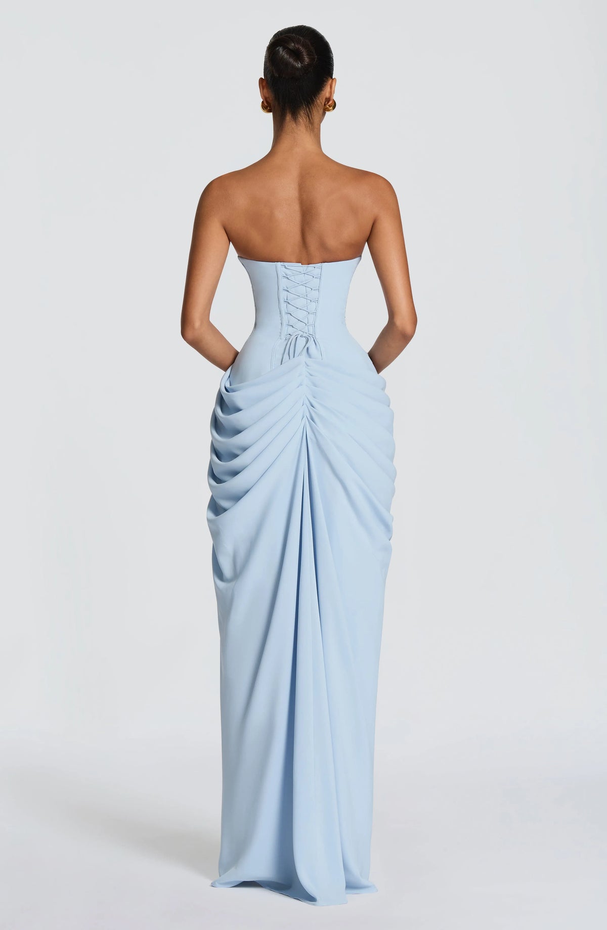 Women's Strapless Corset Maxi Dress with High Slit