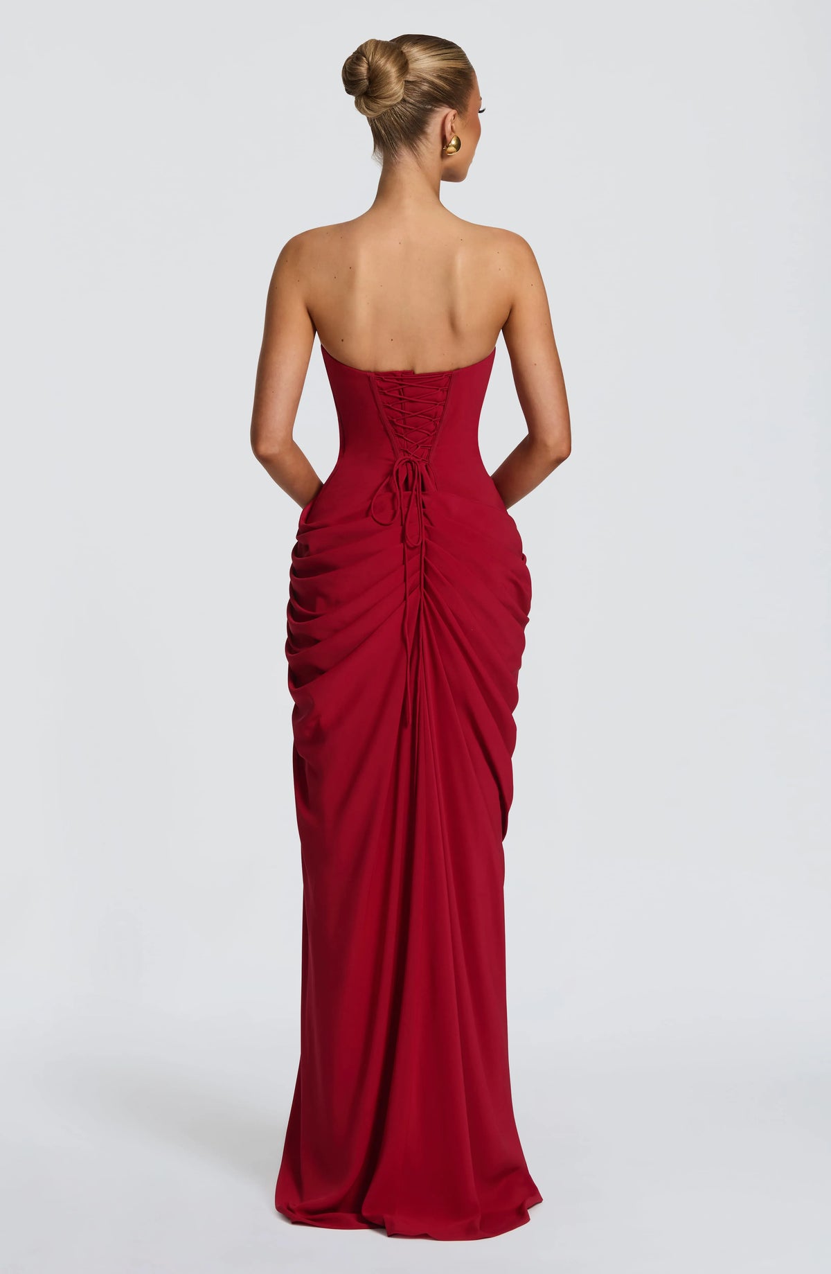 Women's Strapless Corset Maxi Dress with High Slit