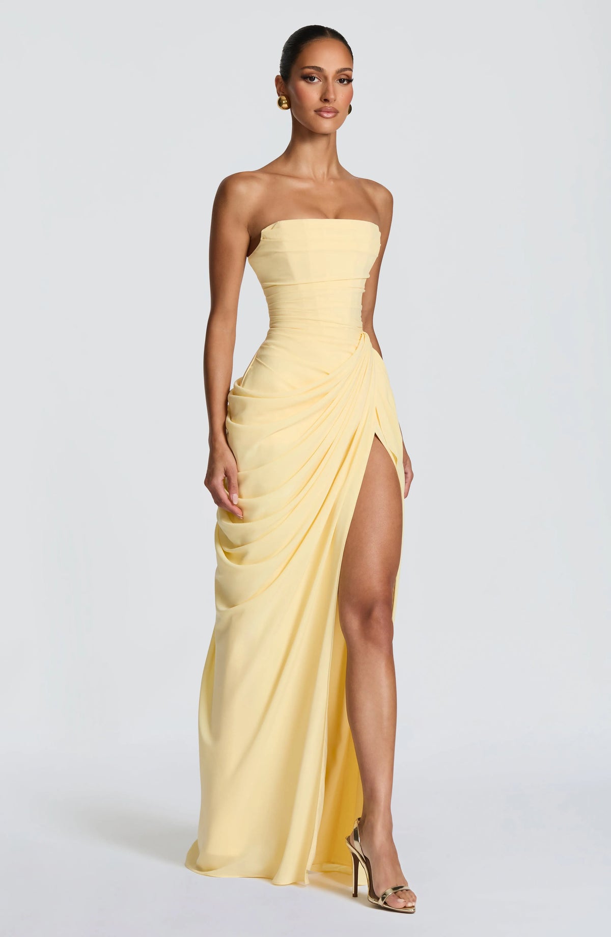 Women's Strapless Corset Maxi Dress with High Slit