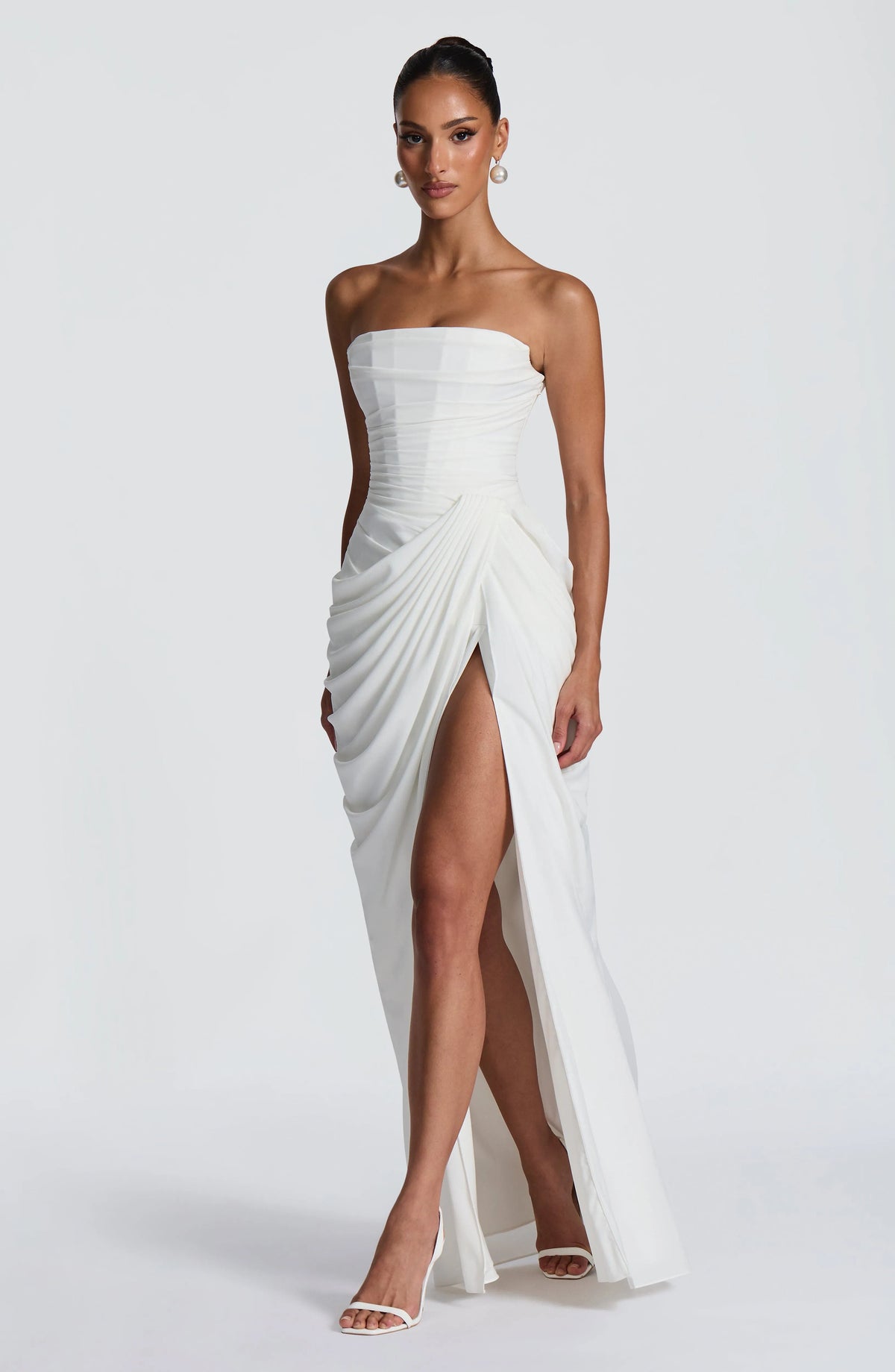 Women's Strapless Corset Maxi Dress with High Slit