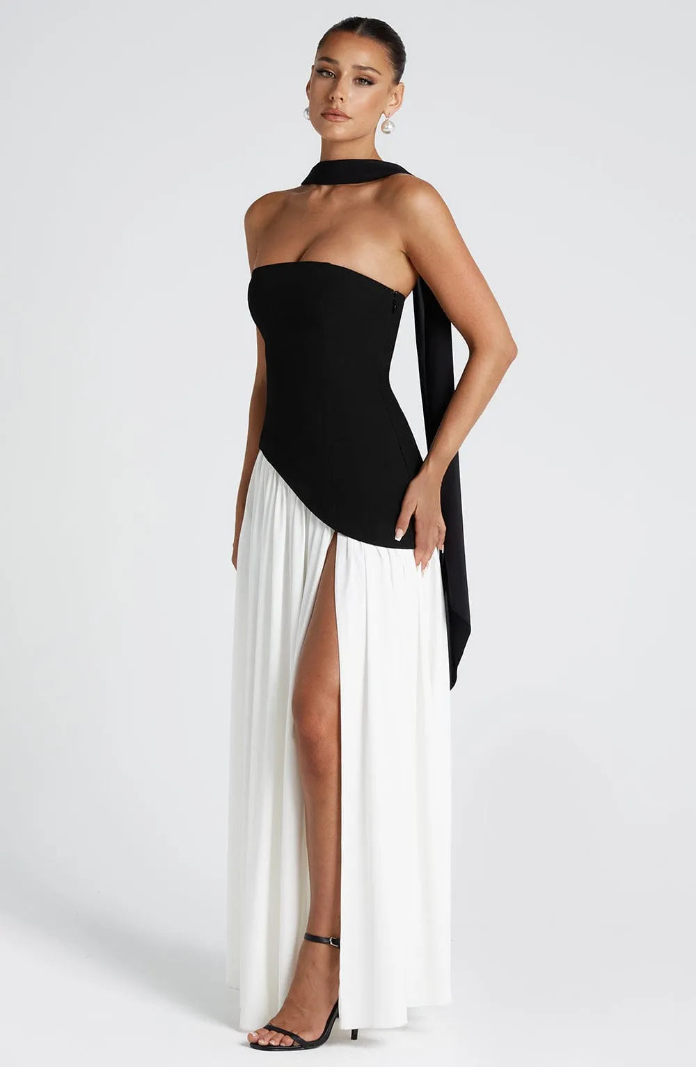 Women's Strapless Pleated Maxi Dress with Slit