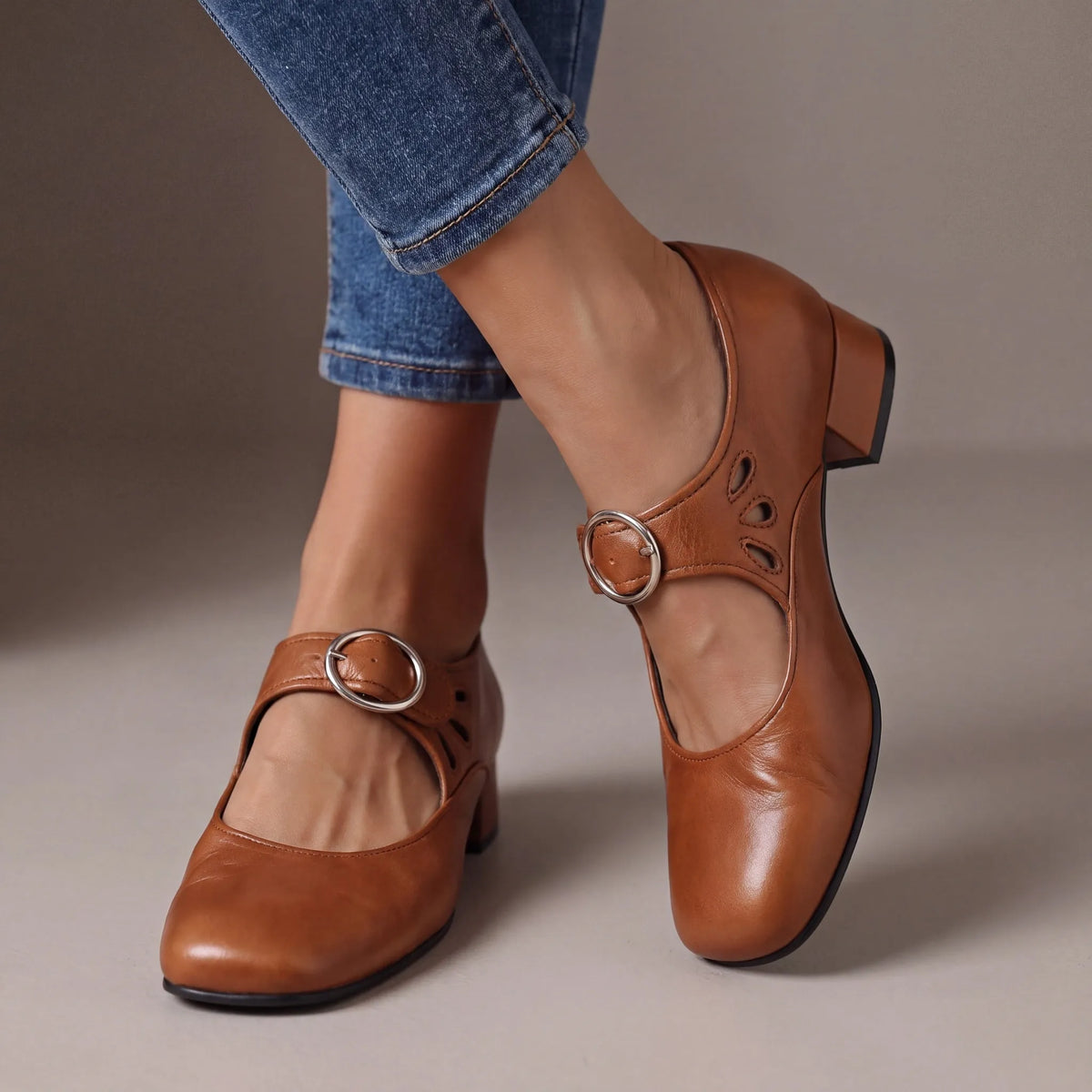 Women's Strappy Buckle Block Heels with Padded Insole
