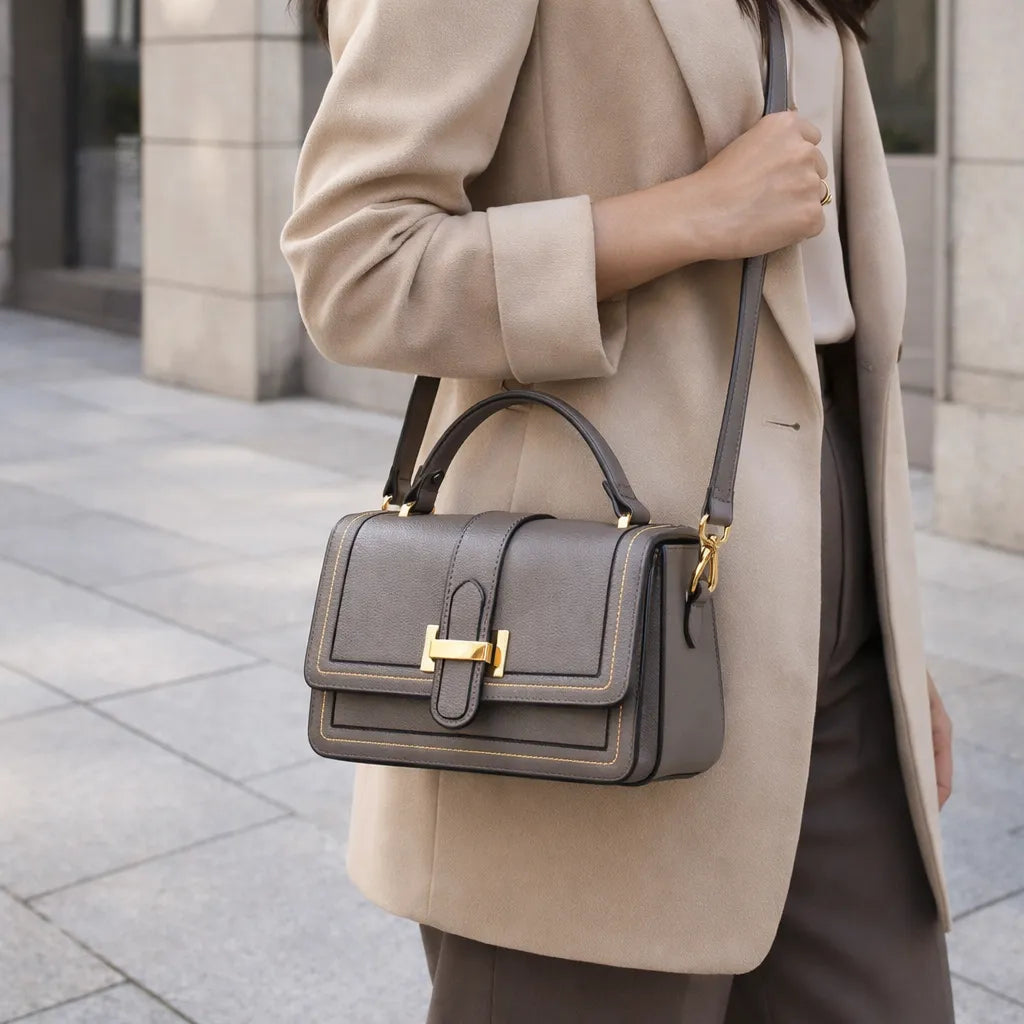 Women's Structured Leather Shoulder Bag with Refined Silhouette